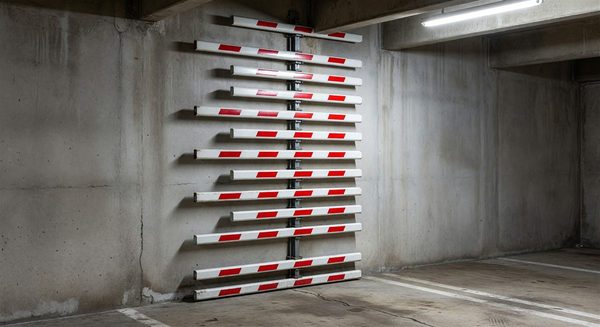 Growth chart made of parking barrier gate arms stacking upward