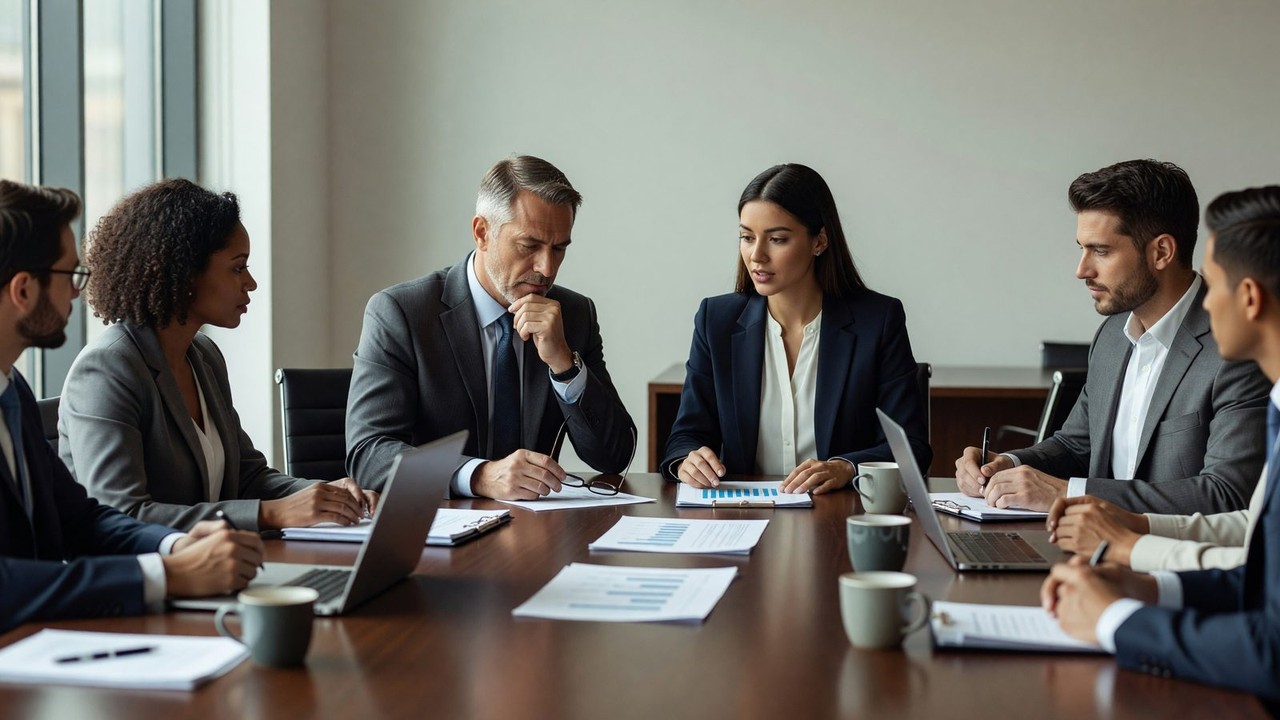Group of professionals seated around a conference table during a committee working session