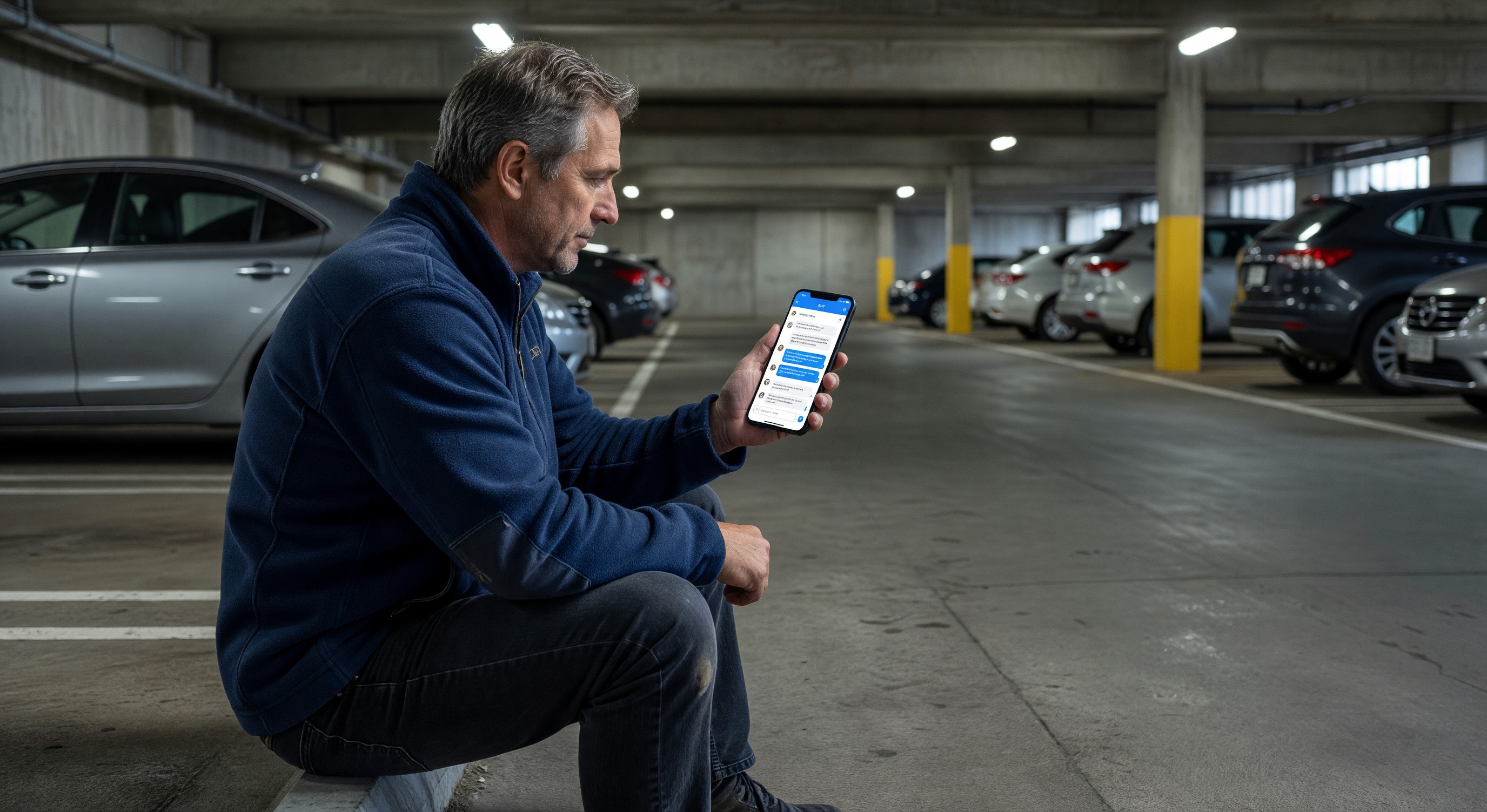 Parking customer using chatbot on smartphone to resolve account question without calling customer service