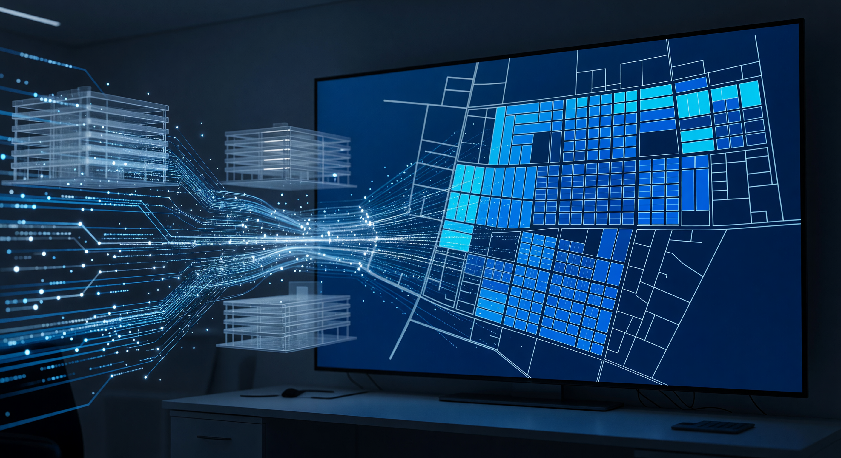 Data visualization showing parking facility occupancy feeding into a map interface