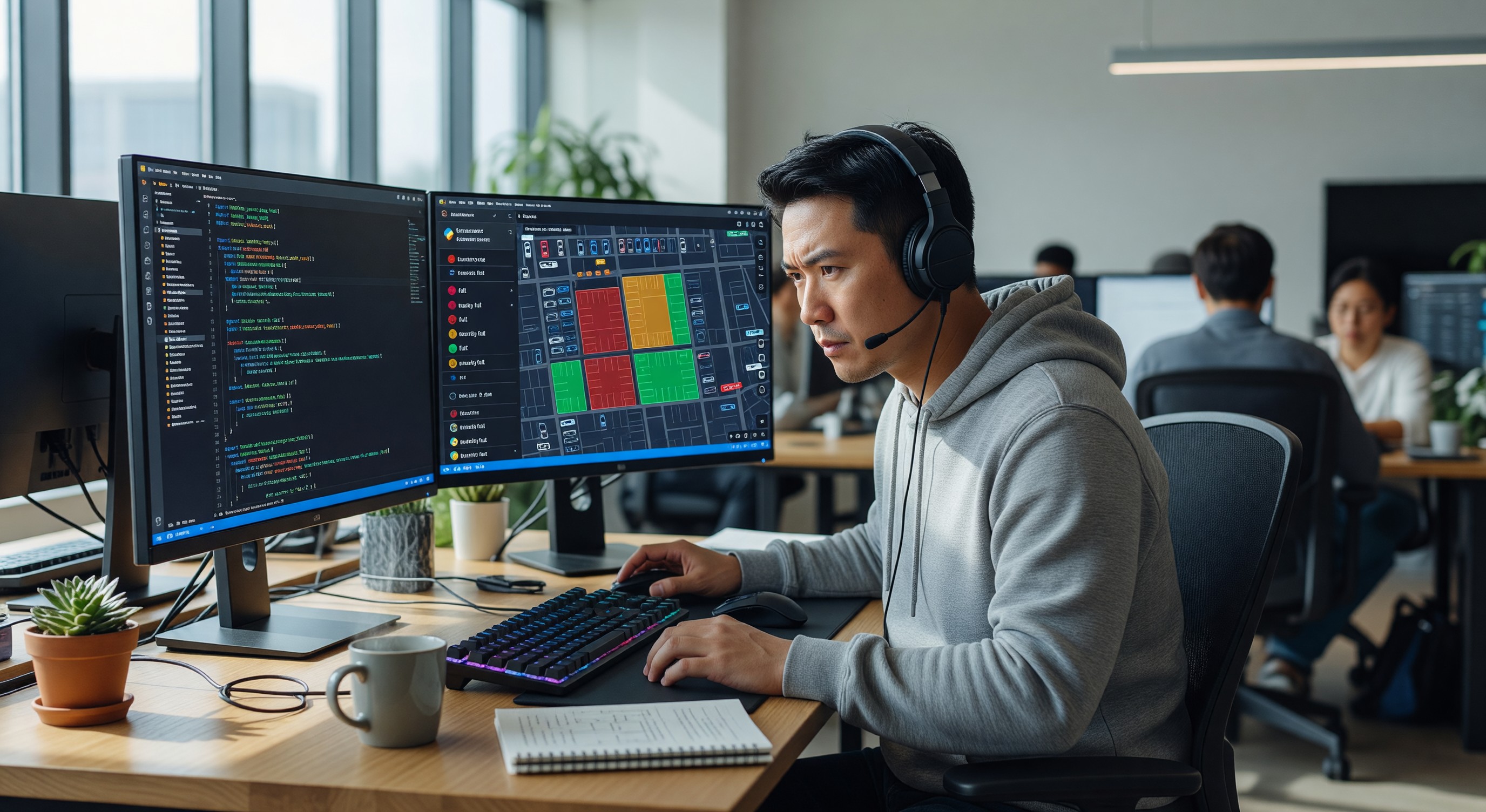 Developer integrating real-time parking occupancy data feed with navigation application interface