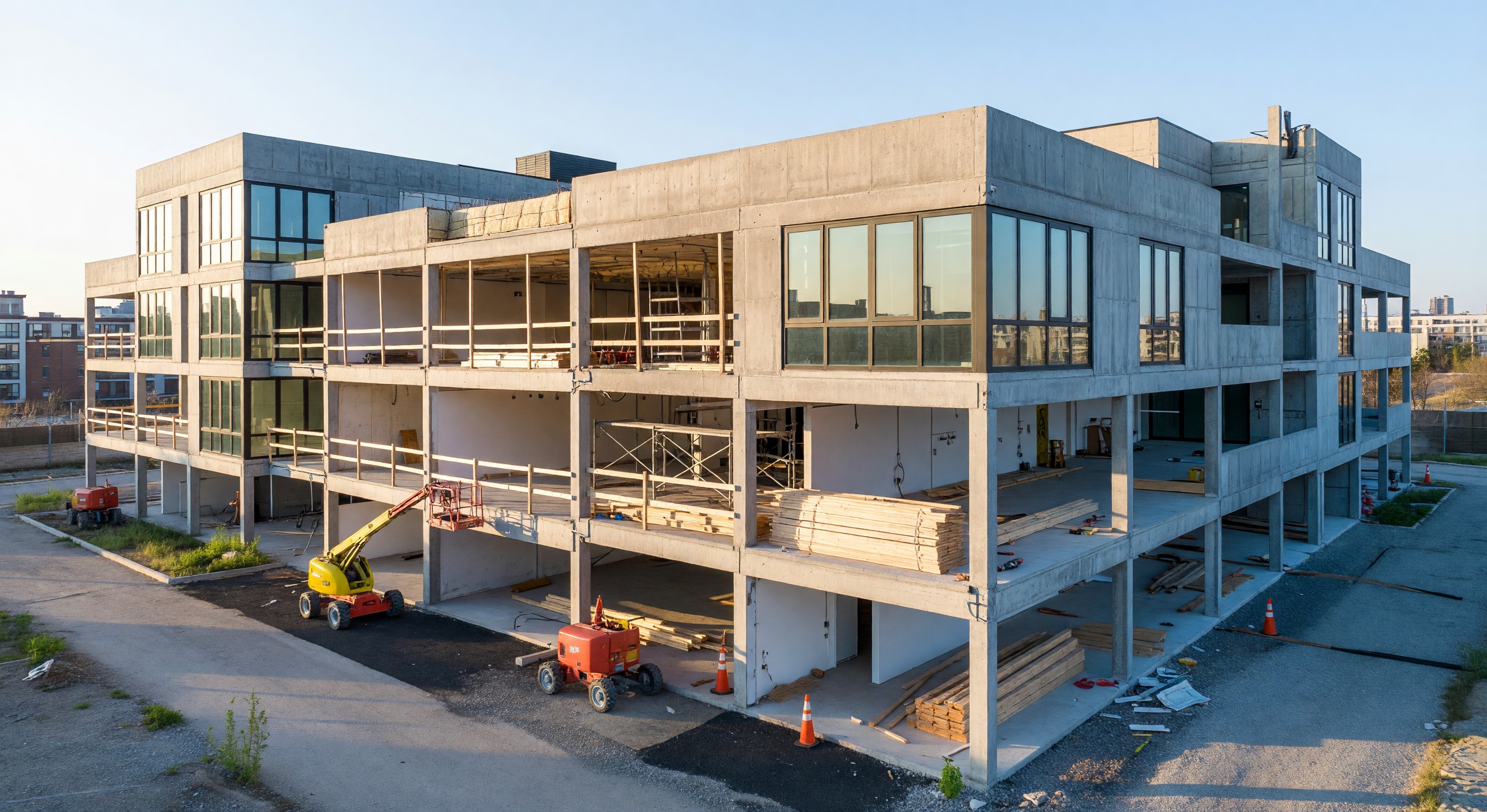 Former parking structure undergoing adaptive reuse conversion to residential apartments
