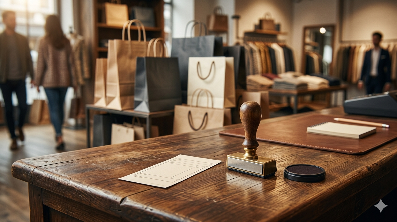 Retail counter with parking validation stamp and parking ticket